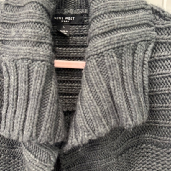Nine West Charcoal Chunky Knit Wool Blend Cardigan Cap Sleeve L - Picture 2 of 5